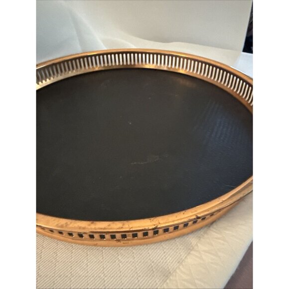 Coppercraft Guild 13" Round Barware Serving Tray Faux Leather Vintage Copper MCM - Picture 6 of 14